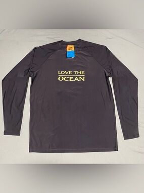 ~Rash Guard~Love The Ocean Black Long-Sleeve Men's Swim Shirt